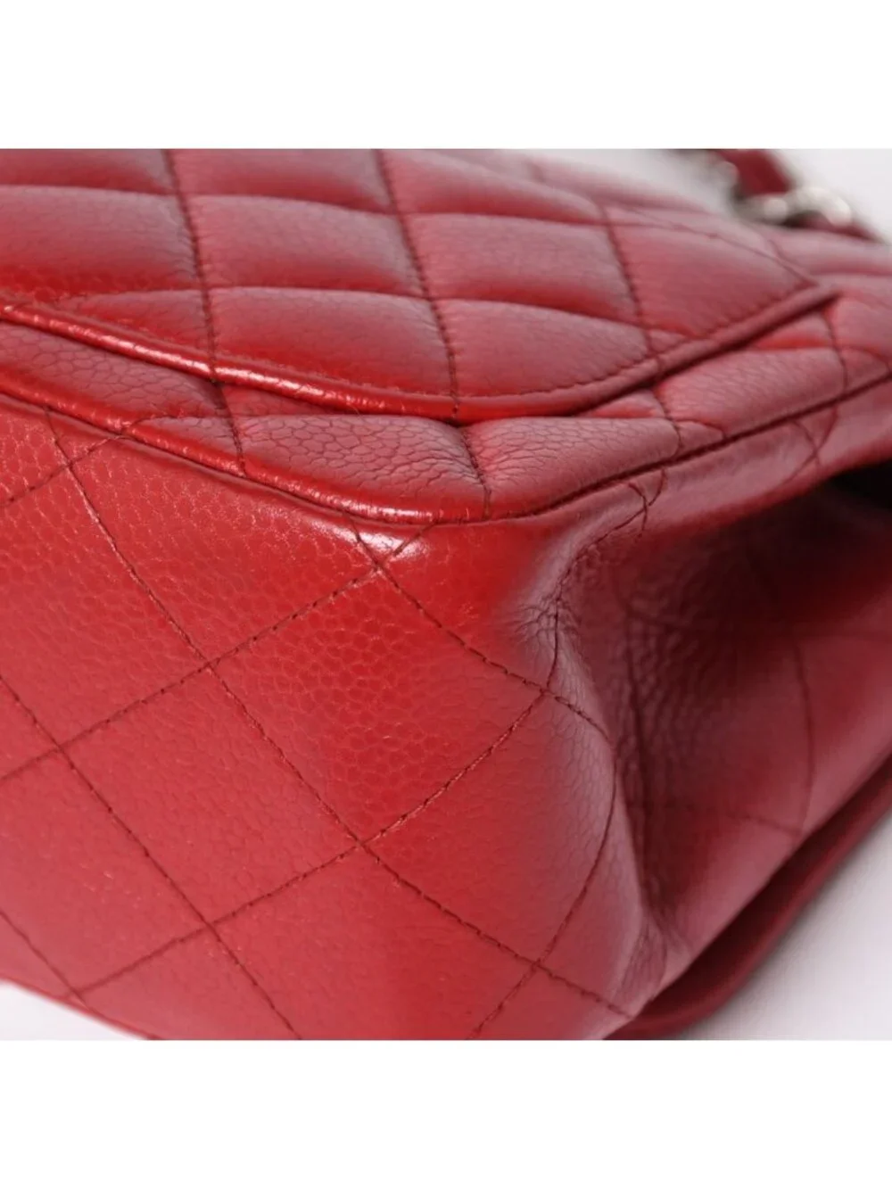 Chanel Mini Quilted 16 Chain Shoulder Bag Caviar Leather Red Silver